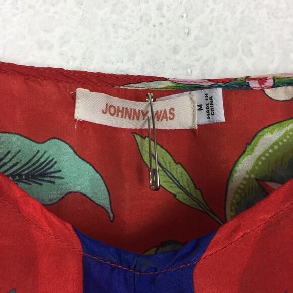 Johnny Was Evy Red Floral 100% Silk Blouse Medium Balloon Sleeve Lightweight - Picture 5 of 14